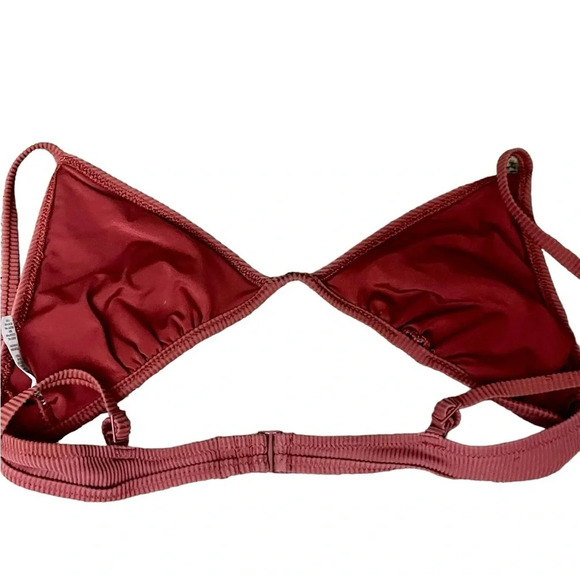 Aerie Brown Ribbed Triangle Swim Top Womens Beach Summer Cruise M Halter - Picture 6 of 8